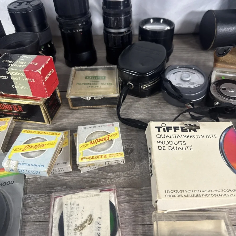 Camera Lens Lot and Accessories Untested As Is Zuiko, Vivitar, Olympus, & More